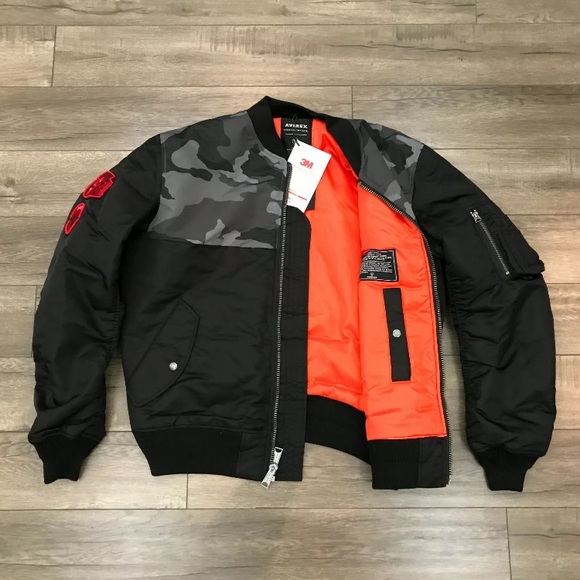 Avirex MA-1 3M Water Resistant 63rd SQRDRN Bomber Jacket Tiger Red Black - Picture 8 of 10